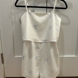 White Romper with Blue Floral Print